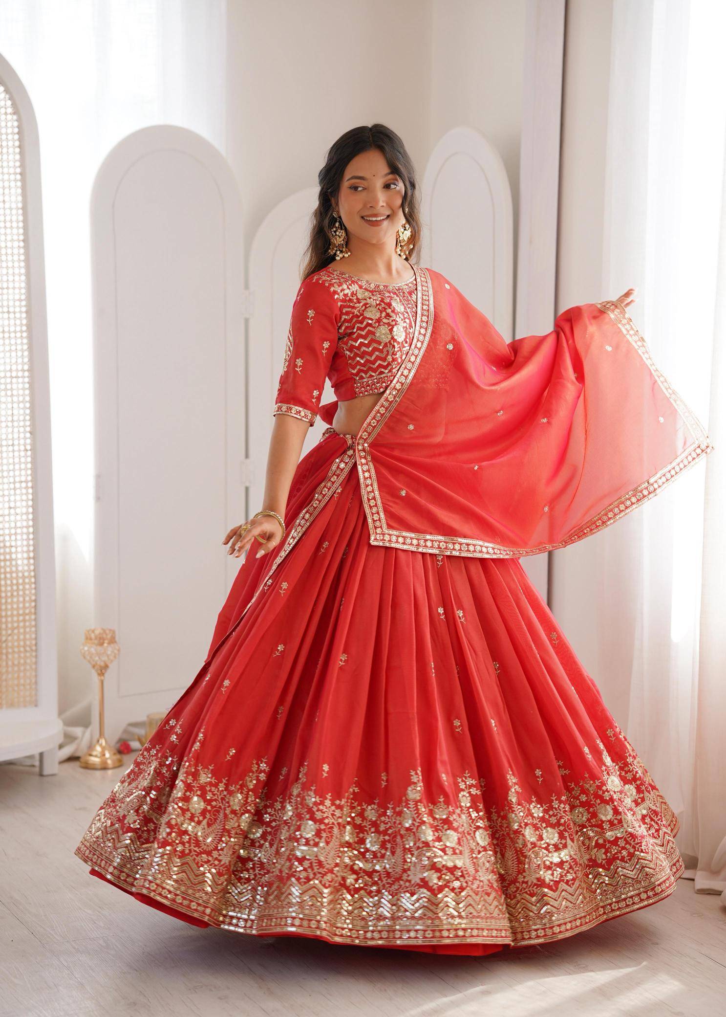 SP 70 Simmer Silk Red Party wear lehenga choli shops in Pune
